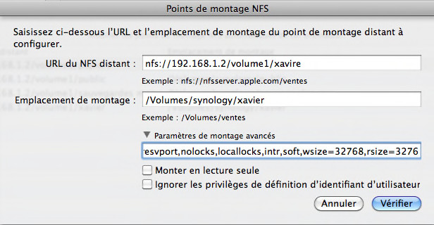 Mac OS X - Nouveau point de montage NFS