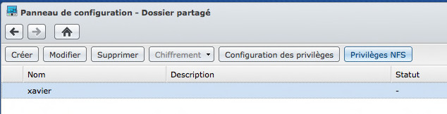 Synology - Panneau de configuration - Dossier partagé - Privilèges NFS