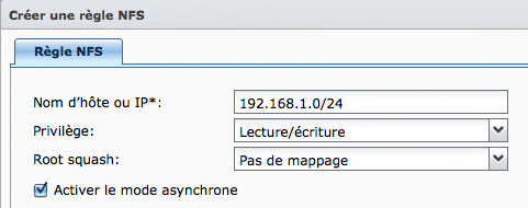 Synology - Panneau de configuration - Créer une règle NFS