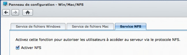 Synology - Panneau de configuration - Service NFS